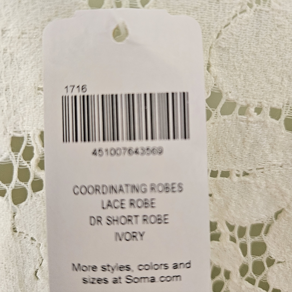 Soma Robe All Over Lace Size L/XL Ivory Satin Details Attached Belt - Picture 13 of 16